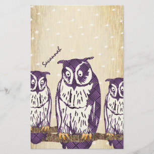 Purple Stylised Geometric Owl Family Stationery