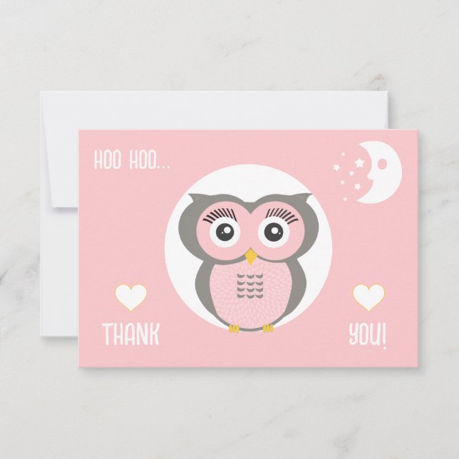 Purple Stylised Geometric Owl Thank You Card (Front)