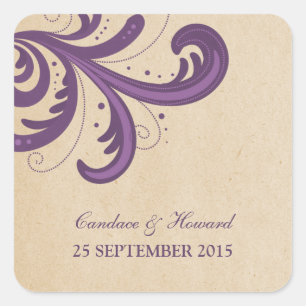 Purple Stylish Swirls Wedding Stickers