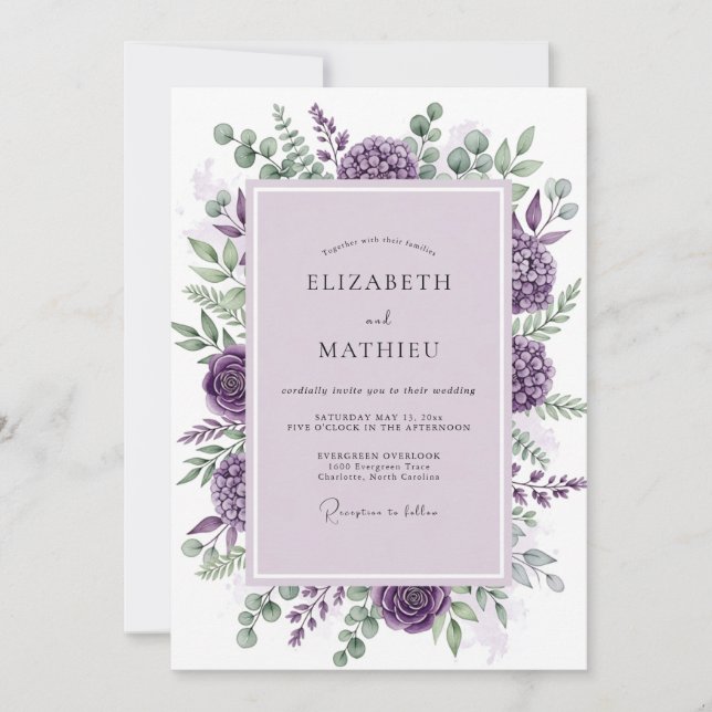 Purple Sublime Botanical Wedding Invitation (Front)