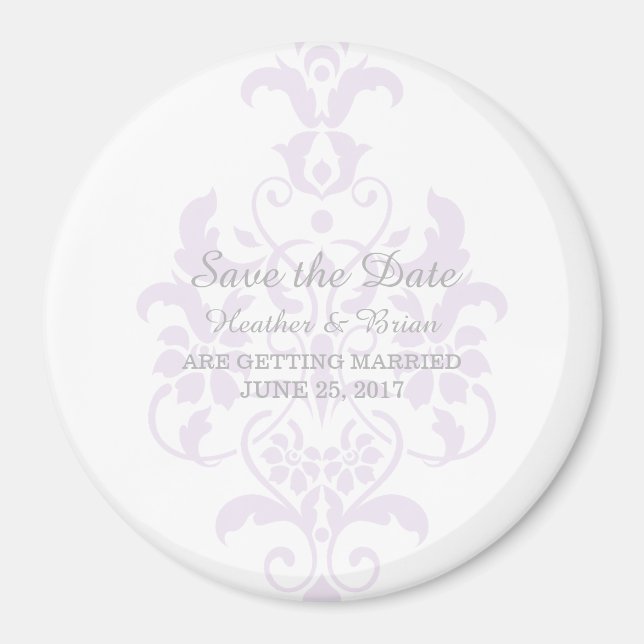 Purple Subtle Damask Save the Date Magnet (Front)