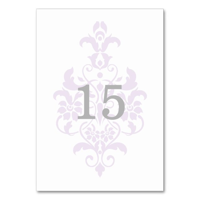 Purple Subtle Damask Table Card (Front)