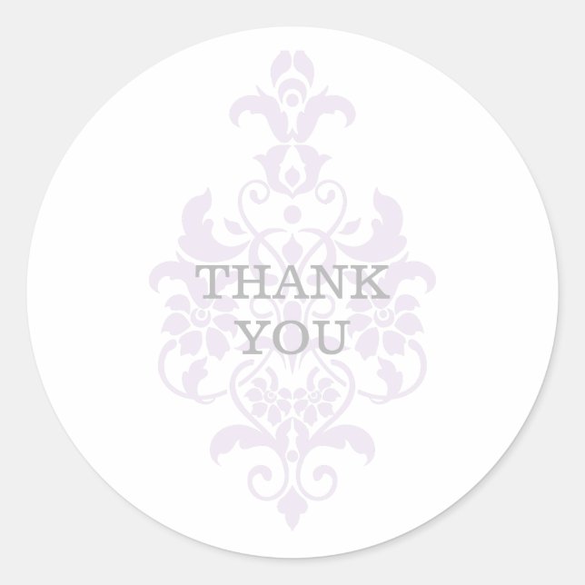 Purple Subtle Damask Thank You Stickers (Front)