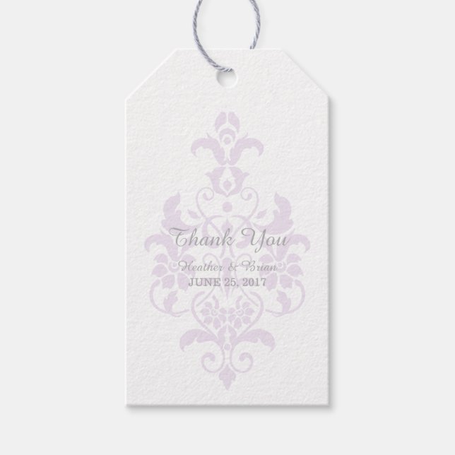 Purple Subtle Damask Wedding Gift Tags (Front)