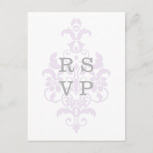 Purple Subtle Damask Wedding RSVP Postcard