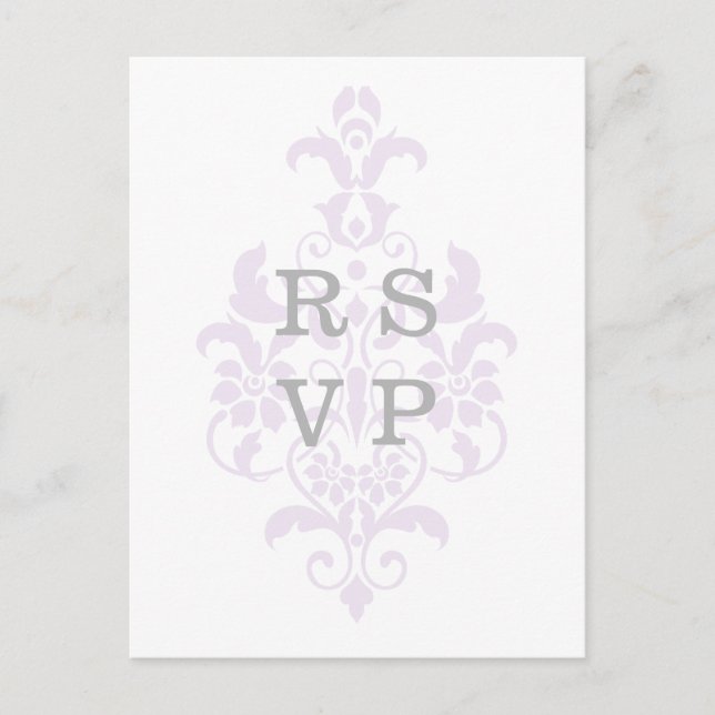 Purple Subtle Damask Wedding RSVP Postcard (Front)