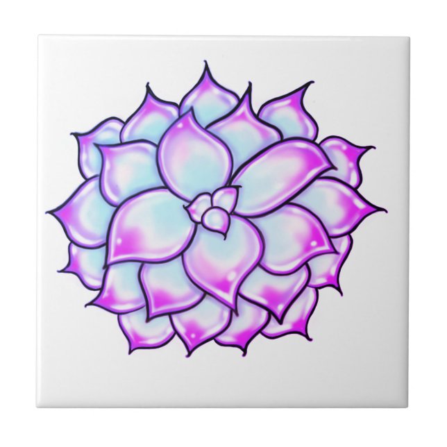 Purple Succulent Bloom Ceramic Tile (Front)