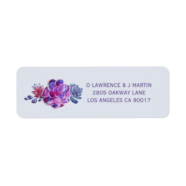 Purple Succulent Floral Return Address Label (Front)