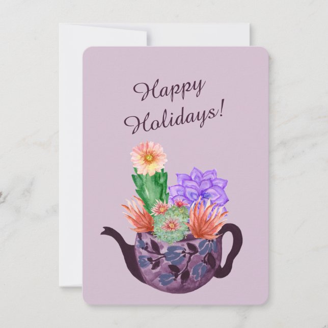 Purple Succulent Surprise Holiday Card (Front)