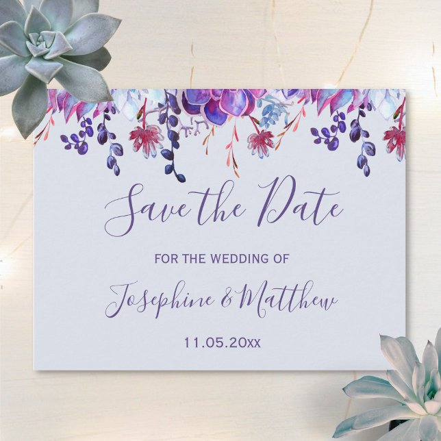 Purple Succulents Save the Date Announcement Postcard (Creator Uploaded)