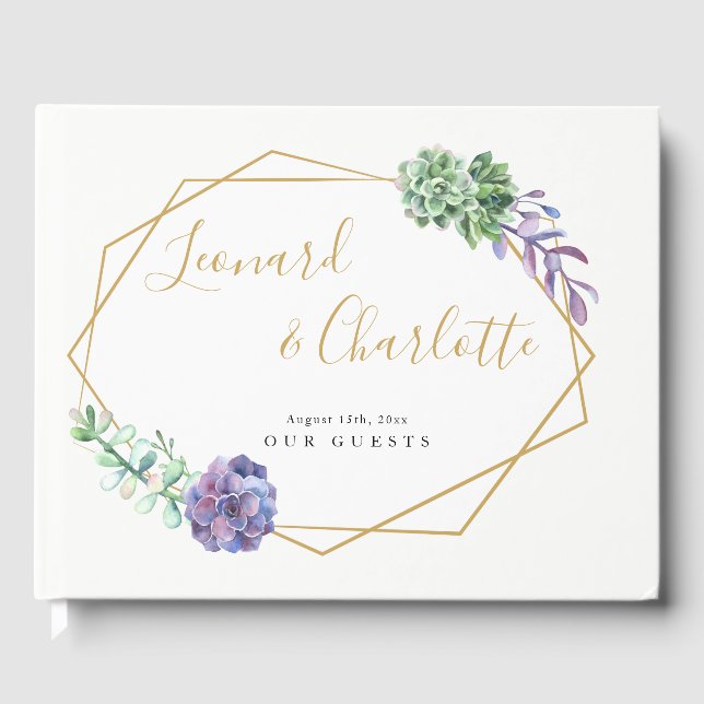 Purple Succulents Wedding Guests Book keepsake (Front)