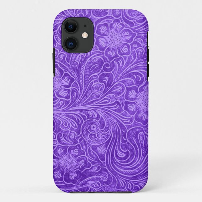 Purple Suede Leather Look Embossed Flowers Case-Mate iPhone Case (Back)