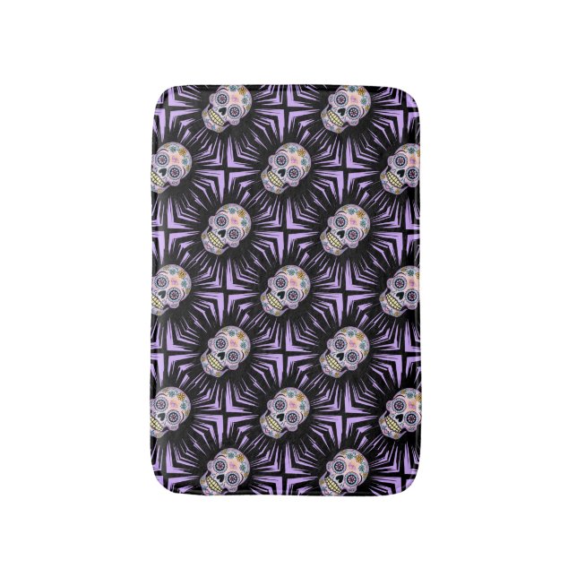 Purple Sugar Skull Bath Mat (Front Vertical)