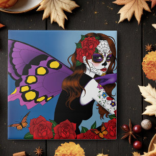Purple Sugar Skull Fairy Ceramic Tile