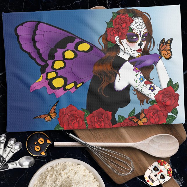 Purple Sugar Skull Fairy Tea Towel (Creator Uploaded)