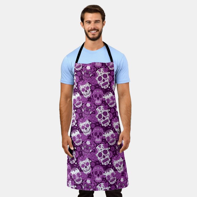 Purple sugar skull floral ornamental pattern apron (Worn)