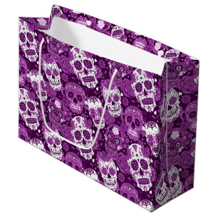 Purple sugar skull floral ornamental pattern large gift bag