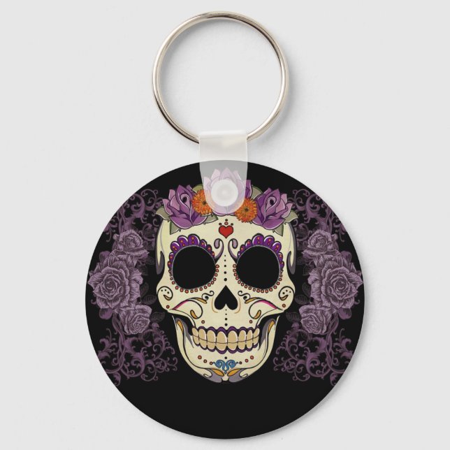 Purple Sugar Skull Key Ring (Front)