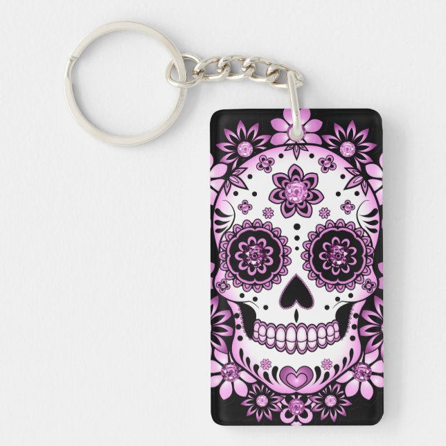 Purple Sugar Skull Key Ring (Front)