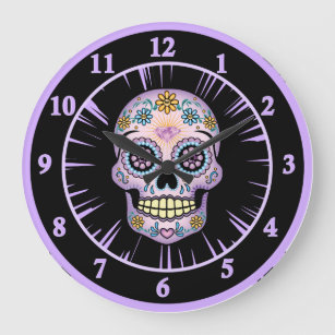 Purple Sugar Skull Large Clock