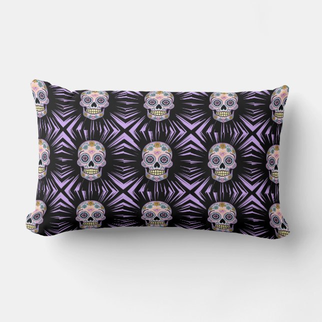 Purple Sugar Skull Lumbar Cushion (Front)