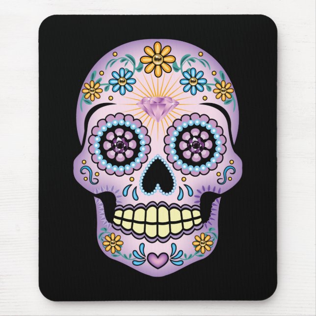 Purple Sugar Skull Mouse Pad (Front)