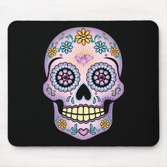 Purple Sugar Skull Mouse Pad (Front)