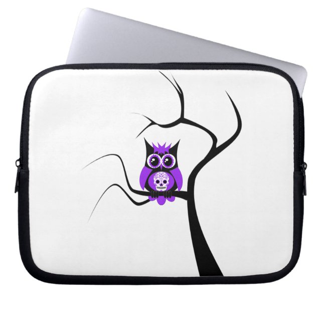 Purple Sugar Skull Owl in Tree Electronics Bag (Front)