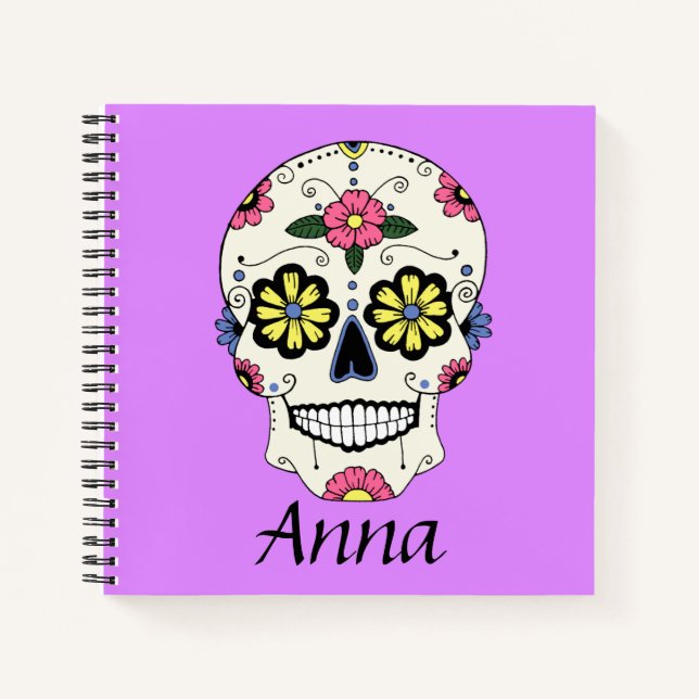 Purple Sugar Skull Personalised Mini Notebook (Front)