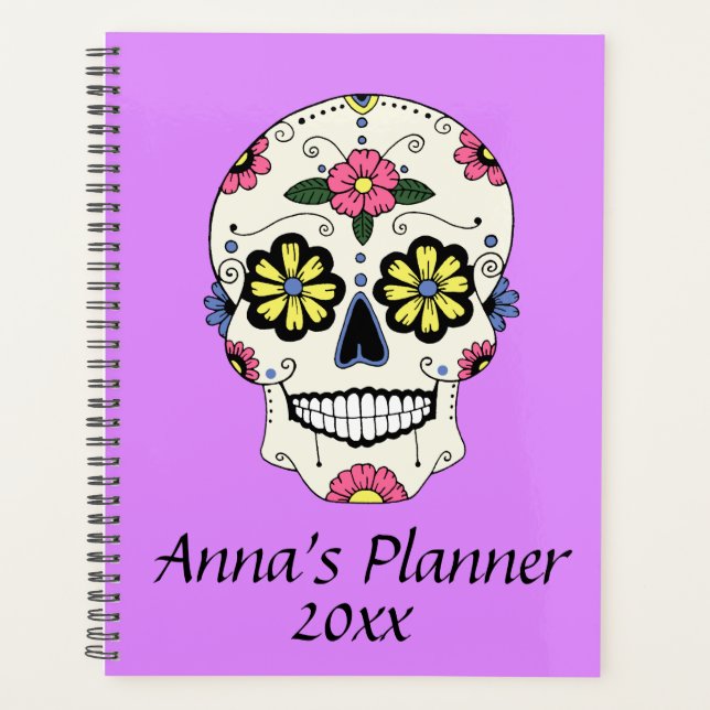 Purple Sugar Skull Personalised Planner Notebook (Front)