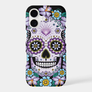 Purple Sugar Skull with Flowers