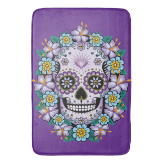 Purple Sugar Skull with Flowers Bath Mat