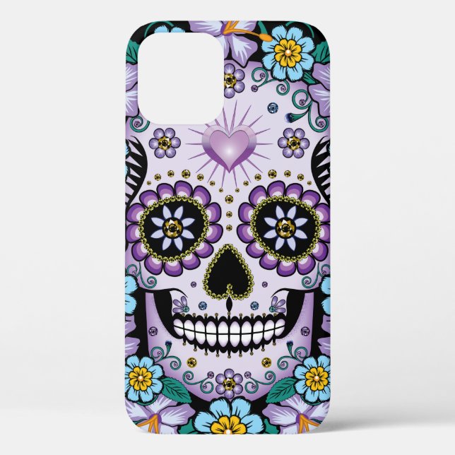 Purple Sugar Skull with Flowers Case-Mate iPhone Case (Back)