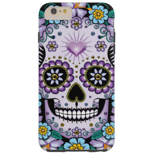 Purple Sugar Skull with Flowers Tough iPhone 6 Plus Case