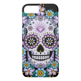 Purple Sugar Skull with Flowers Case-Mate iPhone Case