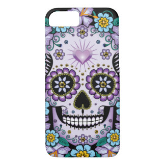 Purple Sugar Skull with Flowers iPhone 8/7 Case