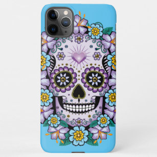 Purple Sugar Skull with Flowers iPhone 11Pro Max Case