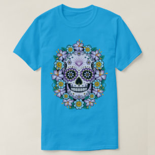 Purple Sugar Skull with Flowers T-Shirt