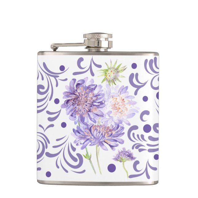 purple summer meadow flowers hip flask (Front)