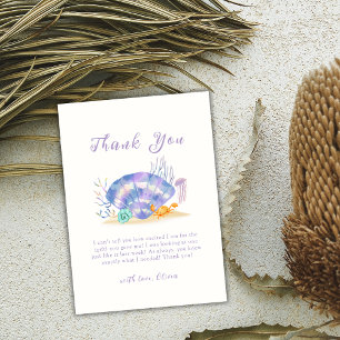 Purple Summer Sea Pearl Girl Baby Shower  Thank You Card