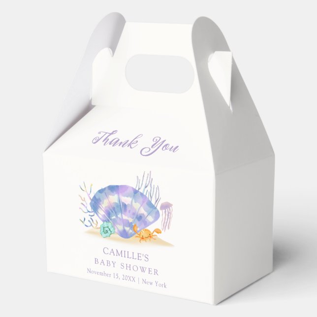 Purple Summer Sea Pearl Girl Baby Shower Thank You Favour Box (Front)