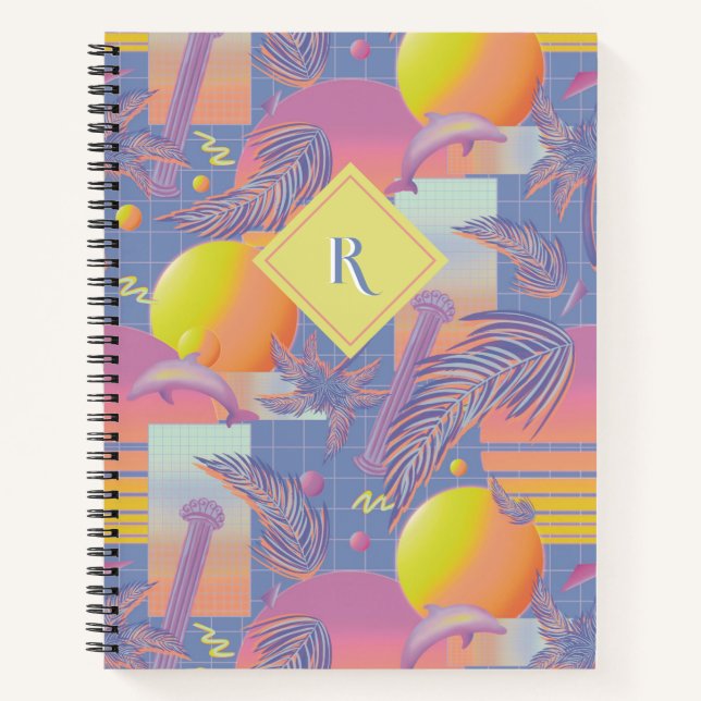 Purple Summer Vaporwave Sunset and Palm Trees Notebook (Front)