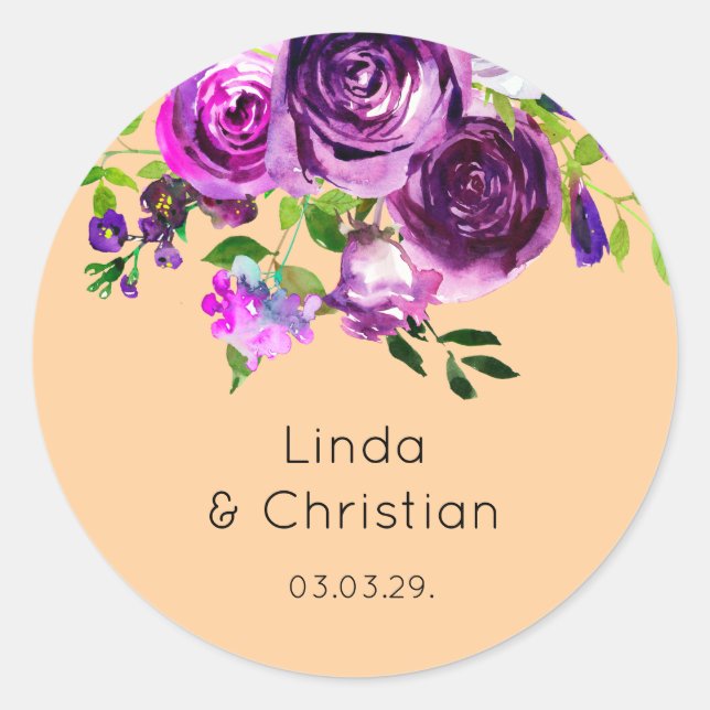 Purple Summer Wedding Classic Round Sticker (Front)
