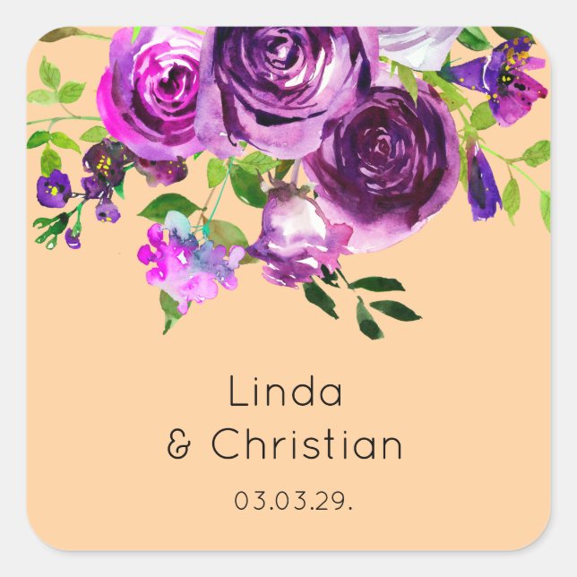 Purple Summer Wedding Square Sticker (Front)