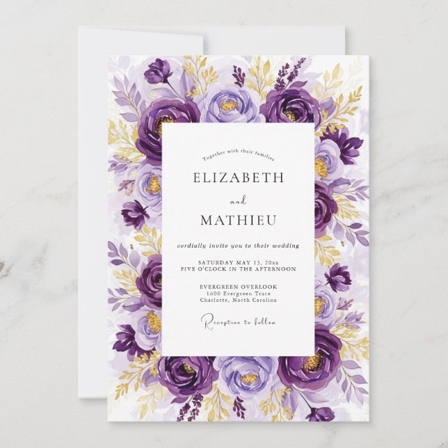 Purple Sumptuous Botanical Wedding Invitation (Front)
