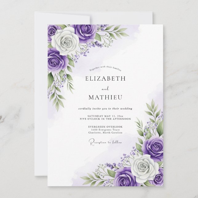 Purple Sumptuous Rose Wedding Invitation (Front)