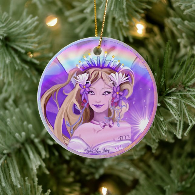 Purple Sun Fairy Ceramic Ornament (Tree)