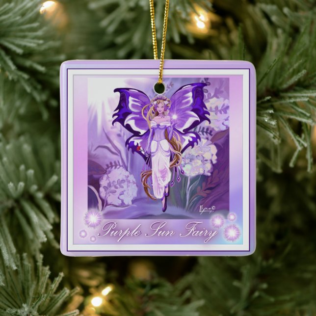 Purple Sun Fairy Ceramic Ornament (Tree)