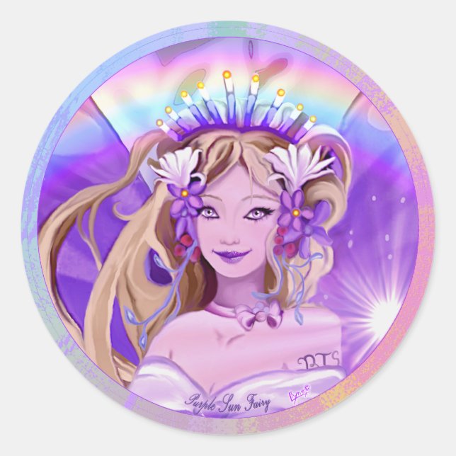 Purple Sun Fairy Classic Round Sticker (Front)