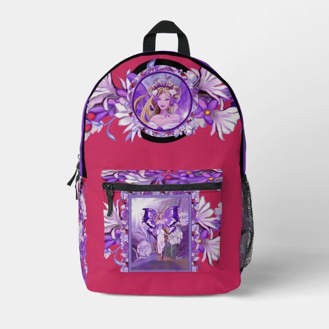 Purple Sun Fairy Printed Backpack (Front)